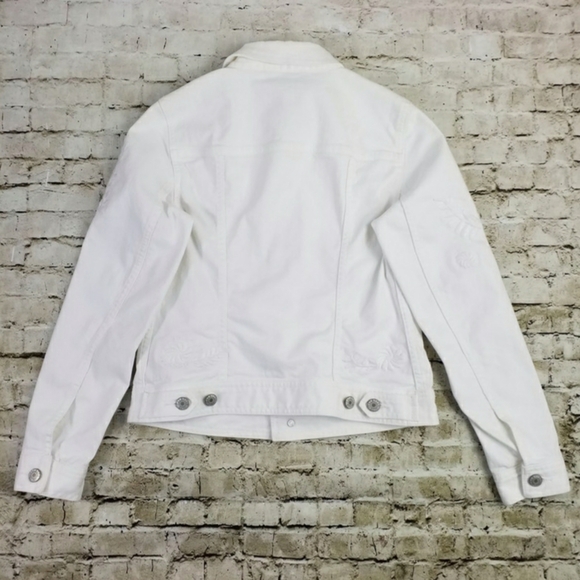 Talbots Button Front Long Sleeve Denim Jacket Women White Embroidered 0-2 Petite - Picture 14 of 16
